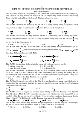 Kiểm tra chương dao động cơ và sóng cơ học lớp 12a1, a2 (thời gian 90 phút)